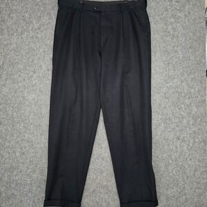Roundtree & Yorke Pants Mens 40x36 Black Easy Care Pleated Dress Work Trousers
